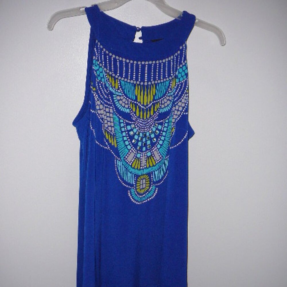 Apt 9 Royal Blue Sleeveless Round Neck Egyptian Theme Dress Keyhole Back Jr-XL